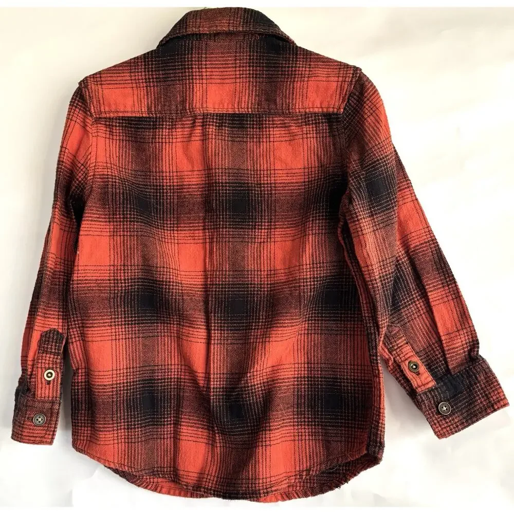 Gymboree Toddler Boy Orange Black Harvest Fall Flannel Shirt Size 3 Cotton